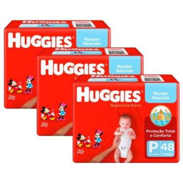 Imagem de Kit 3 Fralda Huggies Máxima Proteção Mega - 144 Unidades - Tamanho P