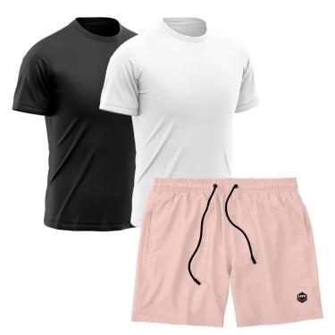 Imagem de Kit 2 Camisetas Dry Treino Fitness Academia + Short Bermuda Rosa-Masculino