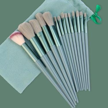 Imagem de Conjunto de 13 pincéis de maquiagem, sombra, sobrancelha, delineador, base, pó de destaque, lábios, pincel profissional, verde