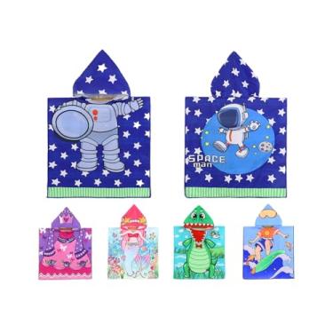 Imagem de Toalha com capuz padrão astronauta toalha de banho macia 66 cm x 132 cm Poncho de piscina com capuz absorvente envoltório de natação para meninos e meninas