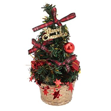 Imagem de CUOFYUNL Árvore de Natal de mesa fofa trabalhada com base estável à prova d'água Mini árvore de Natal artificial de 7,9 pol. (Fita de seda xadrez)