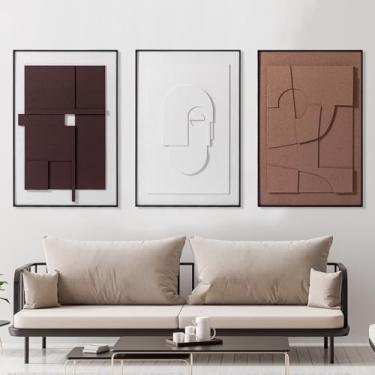 Imagem de AMAATE Pintura 3D Estereoscópica Arenito Decoração Pintura Moderna Geometria Abstrata Pintura de Parede Sala de Estar Quarto Escritório Fundo Decoração de Parede 50 x 76 cm Conjunto de 3 peças