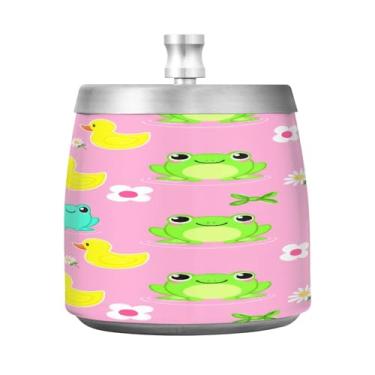 Imagem de Qilmy Cinzeiro de aço inoxidável Cute Frogs com tampa - Cinzeiro de cigarro à prova de vento sem cheiro sem fumaça para casa, escritório, carro, pátio, varanda (uso interno e externo)