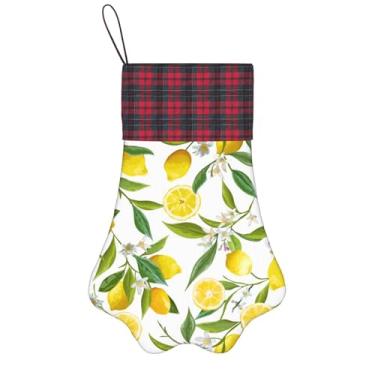 Imagem de SKKNT Meias de Natal com estampa de limões tropicais frescos para animais de estimação, decoração de Natal, cães, gatos, árvores, doces, presente, conveniente