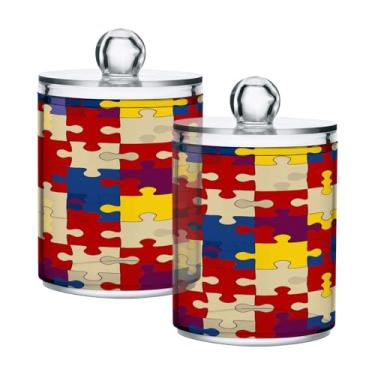 Imagem de Qilmy Conjunto com 2 unidades de suporte colorido para quebra-cabeças, frascos de boticário de 400 ml, vasilha organizadora de banheiro para cotonetes, bolas de algodão, almofadas de maquiagem, fio