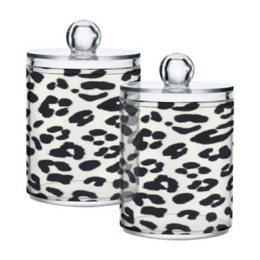 Imagem de Qilmy Pacote com 2 suportes Qtip com estampa de leopardo, frascos de boticário de 400 ml, vasilha organizadora de banheiro para Qtips, cotonetes, bolas de algodão, almofadas cosméticas, irrigadores