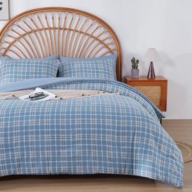 Imagem de Oli Anderson Conjunto de edredom Queen, 3 peças de edredom xadrez azul, reversível, leve e fofo, conjunto de cama com 2 fronhas para todas as estações - 228 cm x 228 cm