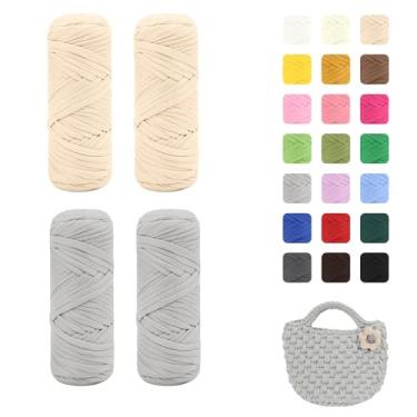 Imagem de Maxee Pacote com 4 fios de camiseta premium (200 g/75 m cada), fio de fita macia para crochê e tricô - cor intensiva e fácil de cuidar