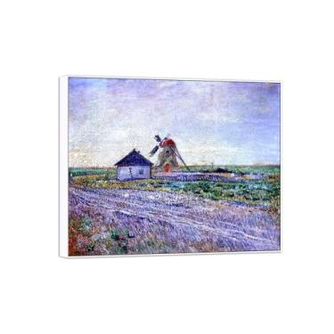 Imagem de BMZFYBS David Burliuk Famosas impressões em tela de arte de parede prontas para pendurar. Moinho de vento. Pintura de moldura branca para decoração de sala de estar 30 x 35 cm 12 x 13 polegadas