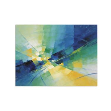 Imagem de Impressões abstratas em tela-Quadro texturizado para parede-Azul verde e amarelo 2-Pintura moderna para sala de estar 60x80cm Sem Moldura