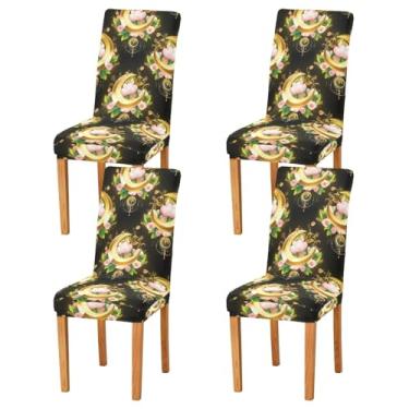 Imagem de Capas de cadeira de jantar Golden Crescent Moons, conjunto de 4 capas de cadeira de sala de jantar removíveis laváveis para casa, hotel, banquete
