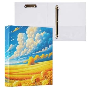 Imagem de Pastas de fichário com três anéis de flores amarelas e cores ucranianas com prancheta de perfil (21,6 cm x 28 cm), pacote com 2