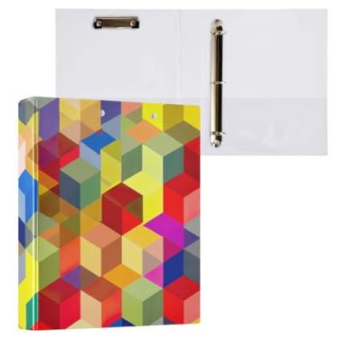 Imagem de Pasta de arquivo de fichário de anéis redondos de cubos coloridos para material de escritório, 1 pacote