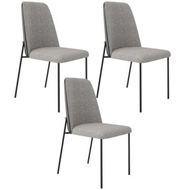 Imagem de Kit 03 Cadeiras Decorativa Estofada Sala De Jantar Bella L02 Couríssimo Preto Linho Cinza - Lyam Decor