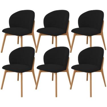 Imagem de Kit 06 Cadeiras de Jantar e Estar Living Estofada Mia L02 Suede Preto- Lyam Decor