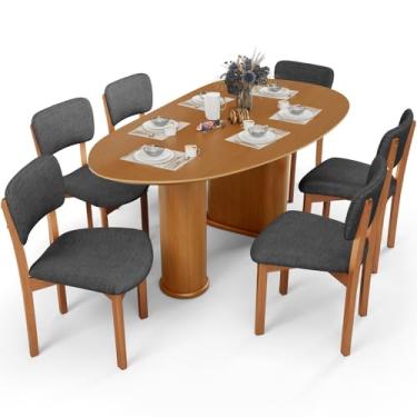 Imagem de Mesa Para Sala de Jantar Ourense com 06 Cadeiras Sala de Jantar Dara L02 Linho Cinza Escuro - Lyam Decor