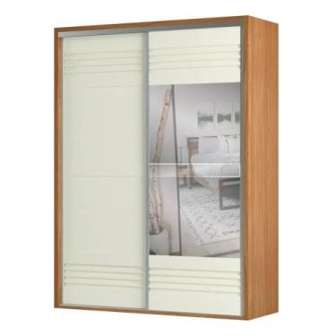 Imagem de Guarda Roupa Solteiro com Espelho 179cm 2 Portas 100% MDF TW601E Freijó/Off White - Dalla Costa