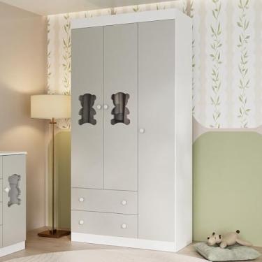 Imagem de Guarda-roupa Infantil 92cm com Vidro 3 Portas e 2 Gavetas Teddy Multimóveis Mp4487 Branco/off White