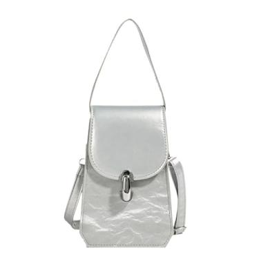 Imagem de Bolsa de ombro quadrada, bolsa transversal simples com alça superior, bolsa feminina casual, Prata, Medium, Mochila casual