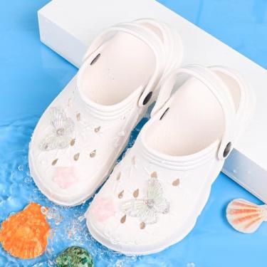 Imagem de Tamancos femininos clássicos gráficos de jardim sem cadarço, sandália Beah, Branco, 8.5-9 Toddler