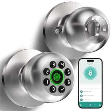 Imagem de Fechadura de porta com impressão digital, maçaneta de porta inteligente com teclado, fechadura biométrica com controle de aplicativo, trava automática com código, maçaneta sem chave com trava para