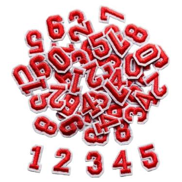 Imagem de Zlettery 50 peças de adesivos de números de ferro 1,8 cm, 5 conjuntos de 0 a 9 adesivos bordados com números pequenos para roupas, jaquetas, chapéus, mochilas, jeans, vermelho