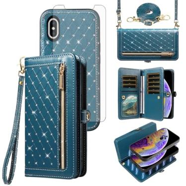 Imagem de Capa de telefone para iPhone Xs X 10 10s carteira com zíper destacável película protetora de tela transversal alça alça flip glitter crédito iPhoneX iPhoneXs iPhone10 i PhoneX SX 10x 10xs X's feminino