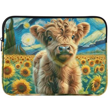 Imagem de Capa protetora fofa para laptop com estampa fofa de vaca Highland Girassol Noite estrelada personalizada capa para notebook universal 13 14