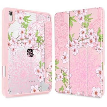 Imagem de Mektron Capa impressa para iPad mini 7 (A17 Pro) 2024/Mini 6 2021, iPad mini 7ª/6ª geração, capa de tela de retina líquida de 8,3 polegadas, porta-lápis com capa traseira transparente, flor Sakura