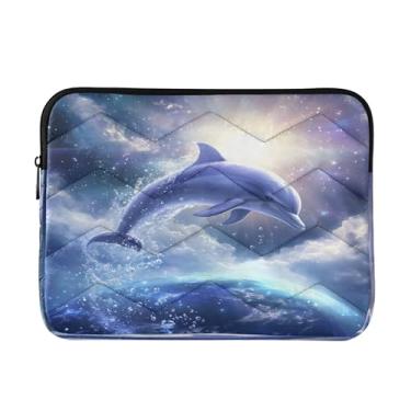 Imagem de Bolsa azul golfinho fantasia para laptop, capa protetora média à prova de choque para transporte de computador, bolsa de 33 a 13,3 polegadas para trabalho