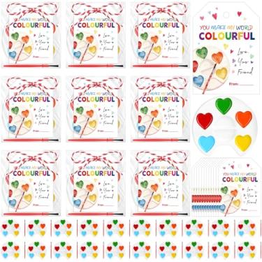 Imagem de Moinchore Pacote com 24 conjuntos de tinta aquarela para o dia dos namorados, 5 6 cores, aquarela com cartões de presente, conjunto de tinta, sacos de selo, corda de cânhamo, lavável para troca de