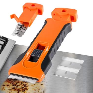 Imagem de Raspador de lâmina de barbear com 2 peças de lâminas extras, raspador de lâmina retrátil e armazenamento de lâmina sobressalente integrado, ferramenta de limpeza raspadora de lâmina para fogão