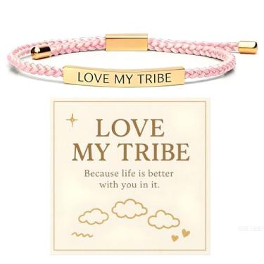 Imagem de Roe Dolph Pulseira Love My Tribe para mulheres, Love My Tribe Best Friend, conjunto de pulseiras de amizade com cordão ajustável, presente significativo para ela, Large, Zinco, Sem Pedra Preciosa