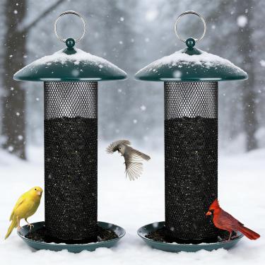 Imagem de Gtongoko Pacote com 2 alimentadores de pássaros para atividades ao ar livre com capacidade de 1,1 kg, tubo de metal à prova de esquilos, alimentadores de pássaros comedouro de semente de cardo e nyjer