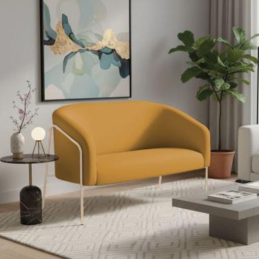 Imagem de Sofá 2 Lugares Namoradeira Stella Base Industrial Alta Champanhe Veludo Mostarda D03 - D`rossi