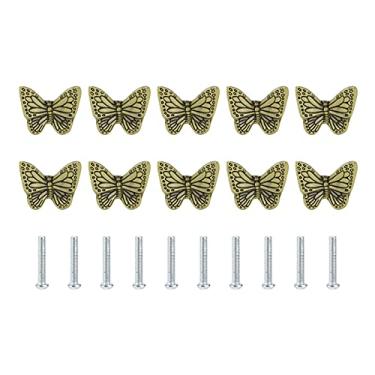 Imagem de Puxador de gaveta para armário, puxador de móveis, estrela do mar, liga de borboleta, furo único, estilo moderno, puxador para armário, guarda-roupa, liga de zinco 36x30x17mm, 10 (borboleta de bronze)