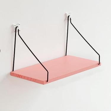 Imagem de Prateleira de Parede Rústica com Suportes Metal Prateleiras Armazenamento Construção Madeira e Ferro resistente Decoração Ambiente Organizador para Ec