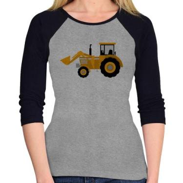 Imagem de Baby Look Raglan Trator Pá Carregadeira Amarelo Manga 3/4 - Foca na Mo