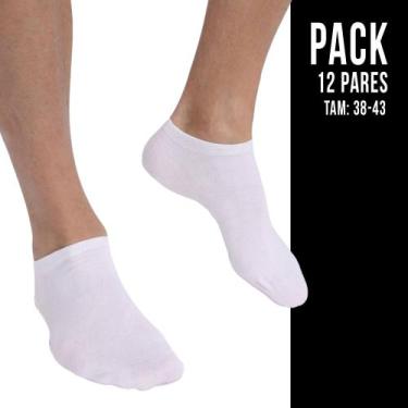 Imagem de Kit 12 Pares Meia Algodão Soquete Cano Baixo Masculina Branca Preta 38