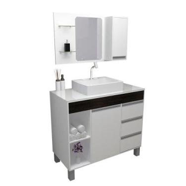 Imagem de Gabinete Armário Para Banheiro Moderno Grande Fit Supreme 97 cm Preto 