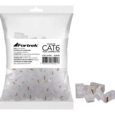 Imagem de 2X Conector Rj45 Cat6 Fortrek Macho Pacote Com 100 Unidades