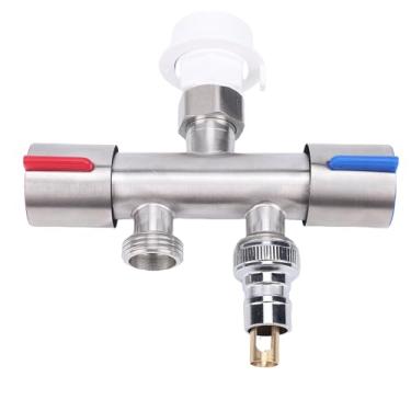 Imagem de Zyyini Compatibilidade Universal Saída Dupla 2 Vias Divisor de Mangueira G1/2 304 Aço Inoxidável à Prova de Vazamento Torneira Desviadora para Cozinha