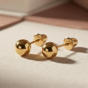 Imagem de Brinco Infantil de Ouro 18k Bolinha 4mm - Para Crianças - no-brand