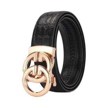 Imagem de Cinto De Couro PU Luxuoso Masculino Com Fivela Automática De Liga Metá