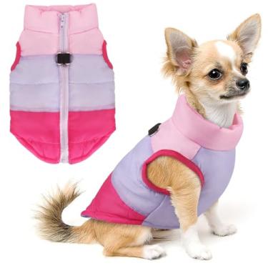 Imagem de Casaco de cachorro com colete para cachorro com colete e âncora de colete para cachorro acolchoado com correia da Idepet TM, roupas para pug PP P M G (M, rosa)