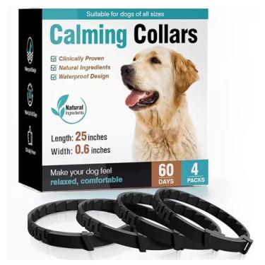 Imagem de Coleira calmante para cães pacote com 4 - Coleiras calmas de feromônio para alívio do estresse, fogos de artifício e tempestades - Ajuste ajustável para cães pequenos, médios e grandes que trabalham