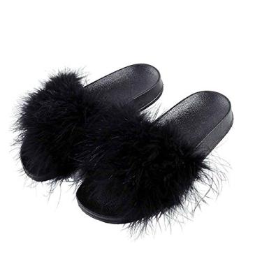 Imagem de Chinelos femininos deslizantes para mulheres, chinelos de pele macios para o inverno, quente, chinelos, modernos, chinelos de pelúcia sintéticos, sandálias femininas fofas para ambientes internos e