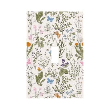 Imagem de Capa de interruptor de luz flores vintage plantas de jardim florais 1 gangue placa de parede com botão único placa decorativa elétrica placa frontal para banheiro cozinha decoração de quarto 12 x 7 cm