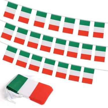 Imagem de Bandeira da Itália, pequenas mini bandeiras italianas decoração patriótica para festa, sala de aula, eventos esportivos, 90 metros e 30 bandeiras