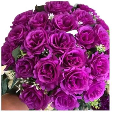 Imagem de Buquê de Rosas Artificiais com Folhagem – Kit com 2 Unidades (24 Flores Cada) para Decoração, Casamento e Ambientes Internos(Roxo 4581/3916,1)